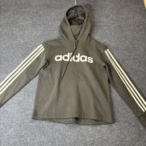 Adidas Hoodie Youth Medium Black Fleece Pullover Sweatshirt 3-Stripes Logo